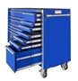 Toolbox with wheels includes deep drawers with double slides