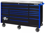 Black 72" Roller Cabinet Tool Box Blue Trim