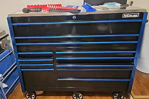 black with blue trim 55 inch tool cabinet rollcabs.com